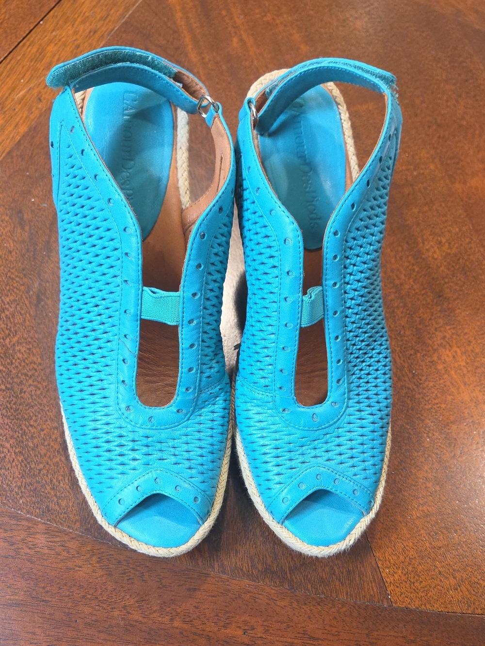 L'Amour Des Pieds Isandro Turquoise Women's Peep-Toe Wedge Sandals